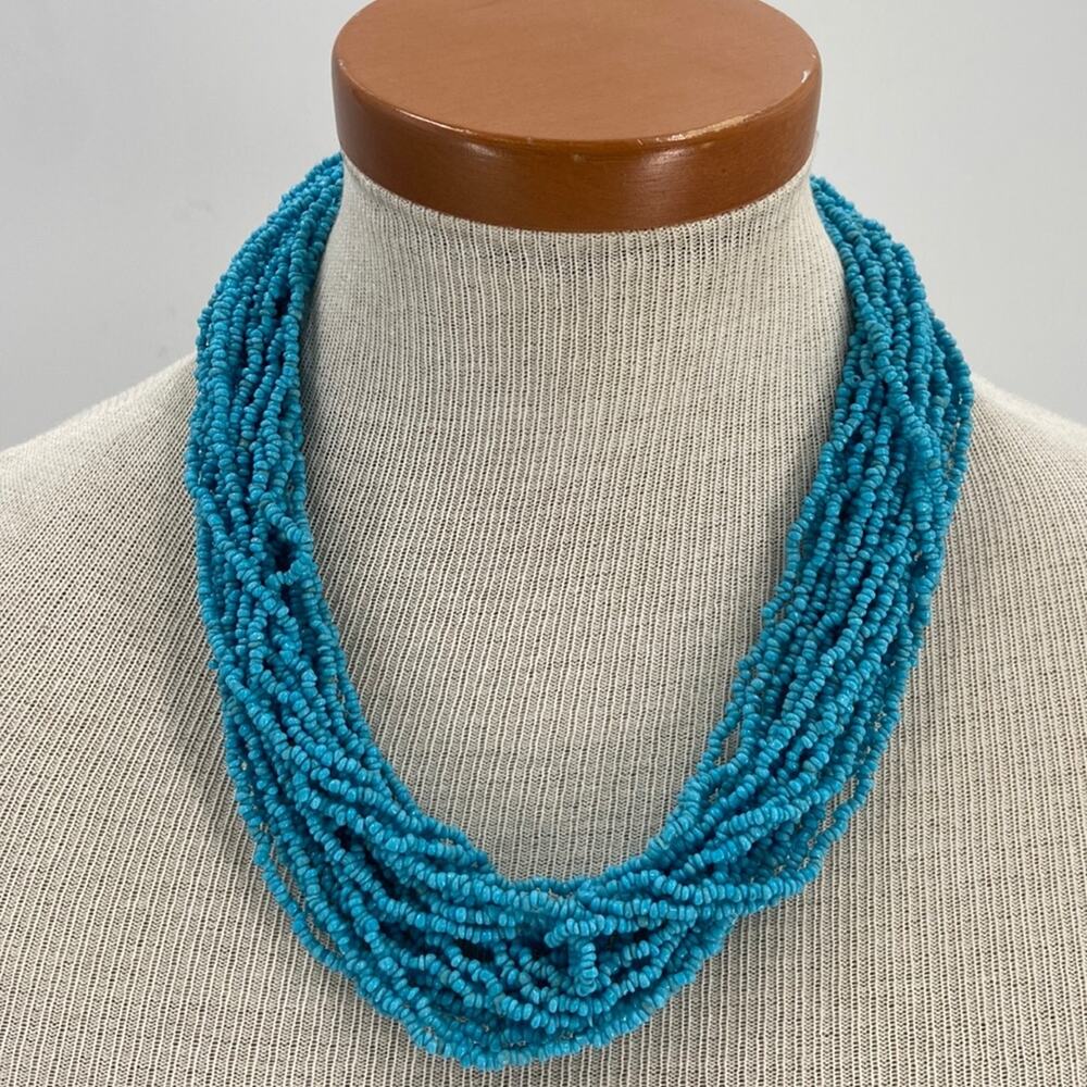 Vintage multi strand layered blue beaded necklace